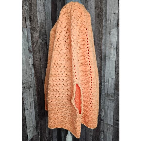 CROCHET Tangerine NEW Poncho Cape Shrug Handmade Orange Coat Jacket Gift - Picture 2 of 7